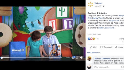 Walmart 'Toy Story 4' Unboxing Facebook Update